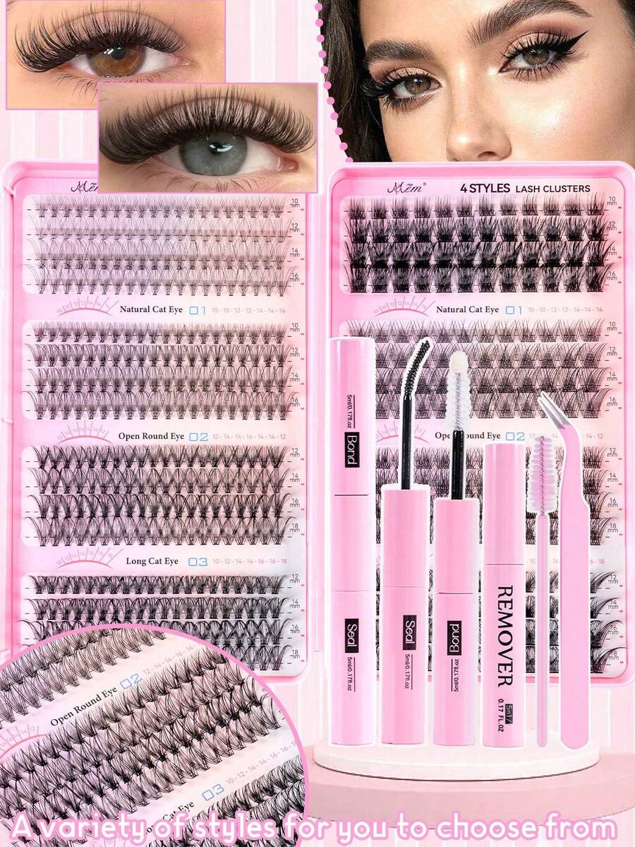 MEM 512/544-Piece Individual Lash Extension Kit, A Professional DIY Set Complete With Glue, Tweezers, And Other Tools. Beginner-Friendly To Create Salon-Quality Lashes At Home, Perfect For Daily Wear, Halloween, Christmas, Parties And Various Occasions.