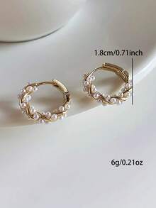 1 Pair Faux Pearl Hoop Earrings, Luxury Elegant Clip-On Earrings, Versatile Accessories For Women - Gold - View 3