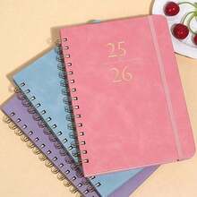 1pc Annual Planner Notebook | Spiral Binding Design | Schedule Management / Habit Tracker / Record Multi-Functional Notebook, 2026 Jan-Dec Weekly Monthly Planner, Leather Spiral Bound Office Diary Calendar Memo Pad Student Writing Notepad - Multicolor - View 2