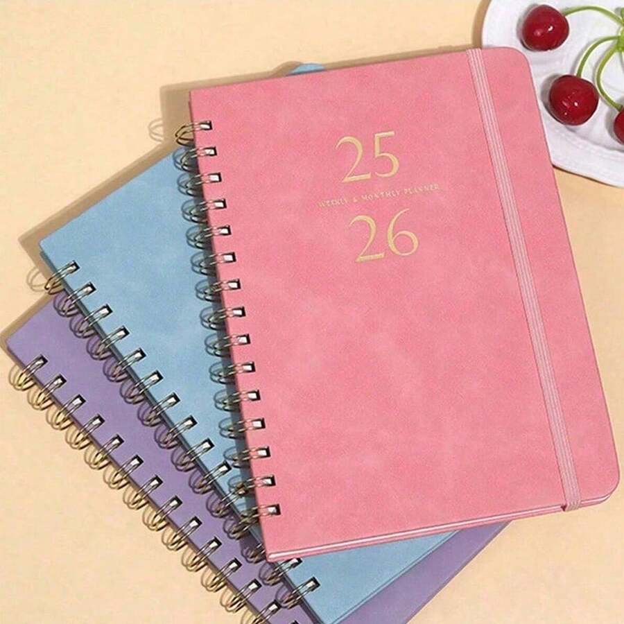 1pc Annual Planner Notebook | Spiral Binding Design | Schedule Management / Habit Tracker / Record Multi-Functional Notebook, 2026 Jan-Dec Weekly Monthly Planner, Leather Spiral Bound Office Diary Calendar Memo Pad Student Writing Notepad