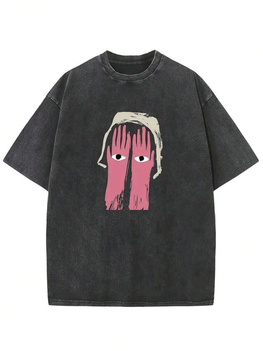Men's & Women's 1 Piece, 230g, Palm And Eye Print T-Shirt, Vintage Fashion Brand T-Shirt Made Of High Quality Batik Cotton, Suitable Thickness For Summer, Holiday Gift. - 黑色 - 查看 1