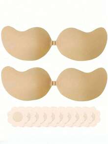4-Piece Invisible Gathering Bra Set, Women's Backless Strapless Bra, Seamless Self-Adhesive Silicone Bra Pads, Suitable For Matching Wedding Gown Underwear, Nude And Black Colors, With Adhesive Pads, All-Season Invisible Backless Bra - Multicolor - View 13