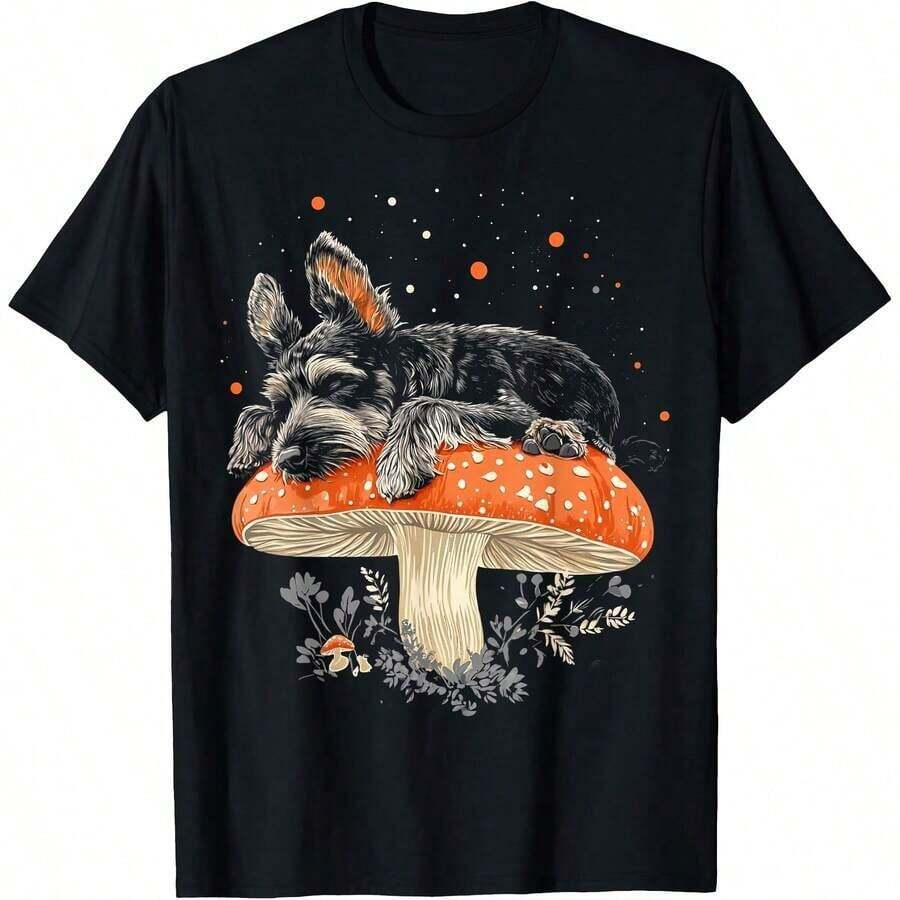 1 Piece Cottage Core T-Shirt With Poodle Dog Playing Guitar Design, All Seasons, 100% Cotton, Single Side Print, Round Neck, Short Sleeve, Unisex, Base Layer, 180g, 100% Cotton. - 顏色 8 - 查看 1