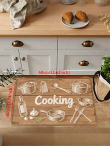 1pc Wood Grain & Kitchen Utensil "Cooking" Pattern Kitchen Mat, Modern Minimalist Absorbent & Oil-Resistant Kitchen Rug, Stain-Resistant Kitchen Floor Mat, Small Kitchen Rug, Easy Care Machine Washable Anti-Abrasion Anti-Scratch Kitchen Floor Mat, Soft & Elastic Kitchen Floor Pad, Kitchen & Dining Room Small Space Compatible Striped Rug, Kitchen Area Rug, Odorless Absorbent Non-Slip Floor Mat (Multiple Styles & Sizes Available) - Sketch Of Wooden Kitchenware - View 15