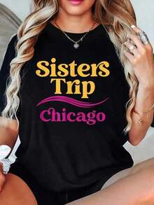 Women's T-Shirts For Girls' Trips And Vacation Getaways In Chicago - 黑色 - 查看 6