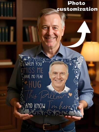 1pc Customized Square Pillowcase With Your Favorite Photo, Modern Style, Personalized Photo And Text Design, Hand Wash Only, Fun Theme, Short Plush Fabric, 100% Polyester, Unique Birthday And Anniversary Gift, Parents' Face Photo, Pillow, Sofa Bed (Pillow Insert Not Included)