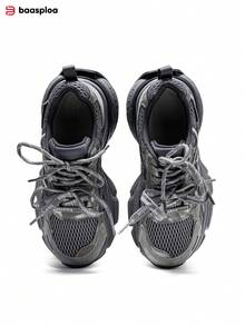 baasploa Women's Retro Platform Sneakers, Retro Colorblock Dual Laces Thick Sole Shoes, Comfortable Cushioned Sole, Invisible Height Increase, Suitable For Daily Casual Wear - Dark Grey - View 5