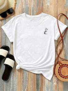 New 180g Short-Sleeved T-Shirt, % Cotton, With Prints On The Front And Back - Coffee Cup, Heart Shape - Fashionable Printed T-Shirt For Women, Short-Sleeved, Suitable For All Seasons, Modern Clothing - Can Be Worn As A Base Layer In Spring And Autumn Or Alone In Summer, Unisex. - 白色 - 查看 3