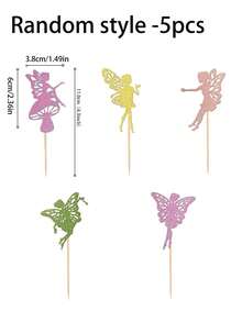 5pcs Colorful Fairy Cake Toppers, Paper Cupcake Picks For Wedding, Birthday, Theme Party Cake Decorations, Scene Atmosphere Setting, Holiday Celebration, Home Decor (Random Colors) - Multicolor - View 8