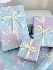 6 Sheets Butterfly Pattern Gift Wrapping Paper, Light Blue Butterfly Pattern Wrapping Paper, White Butterfly Ribbon Gift Wrapping Paper, Suitable For Birthday, Bridal, Baby Shower, Wedding, Gift Wrapping Supplies - Multicolor - View 7