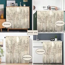 1件白色桦树森林鸟类印花涤纶短绒桌布，非常适合用作厨房橱柜帘，方便悬挂，家居装饰，适用于厨房橱柜、洗衣柜、储物柜，也可作短窗帘使用。 - 彩色 - 查看 8