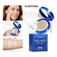 danche Collagen CC Cushion Foundation, Hydrating High Coverage Base Makeup, Naturally Evens Skin Tone Covers Redness Pores Acne Marks, Lightweight Fit Daily Makeup, Portable Design With Replacement Refill, 2 Shades Ivory Natural For Different Skin Tones - Multicolor - View 2