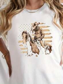 Camiseta de Algodón Puro con Estampado de Denim Beige, Manga Corta y Gráfico, Corte Holgado para Hombres y Mujeres, Cómoda y Transpirable, Lavable a Máquina, Ropa Casual de PrimaveraVerano, Unisex Camiseta de Ajuste Relajado Camiseta con Estampado Duradero 100% Algodón - Multicolor - Ver 10