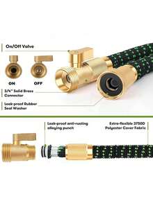 Expandable Garden Hose With High Pressure Nozzle And Metal Connector - Black & Green Woven Rubber Hose, US Standard Thread, Suitable For Car Washing, Gardening And Pet Bathing, Durable Hose - B - View 4