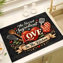 1pc Kitchen Pattern Printed Absorbent Dish Drying Mat, Espresso Machine Countertop Absorbent Mat, Sink Drain Mat, Soft Faucet Absorbent Mat, Sink Cup Mat, Kitchen & Bathroom Accessories - Multicolor - View 1
