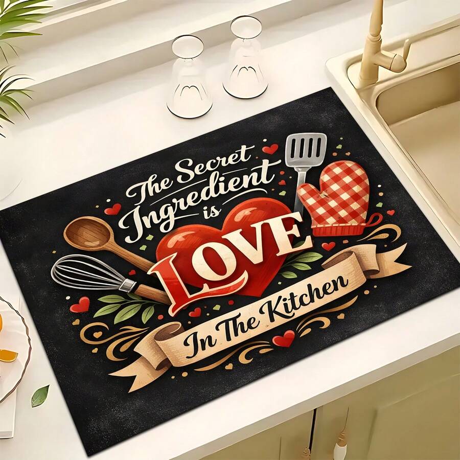 1pc Kitchen Pattern Printed Absorbent Dish Drying Mat, Espresso Machine Countertop Absorbent Mat, Sink Drain Mat, Soft Faucet Absorbent Mat, Sink Cup Mat, Kitchen & Bathroom Accessories - Multicolor - View 1