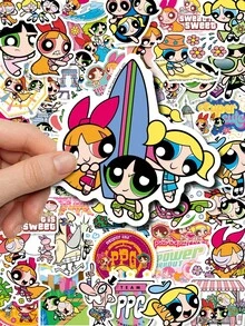 THE POWERPUFF GIRLS 50张Y2K贴纸套装，经典动漫乙烯基贴纸，怀旧美学装饰贴纸，非常适合日常装饰、手工DIY、派对礼品和个人物品装饰 - 彩色 - 查看 2
