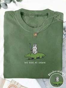 Y2K Style,  Style, The Newest Of 2026, Cute Style, Casual Style. Women's Short-Sleeved T-Shirt With Round Neck And Cartoon Print, Versatile For Everyday Wear. 180g (S-XXXL) - 綠色的 - 查看 1