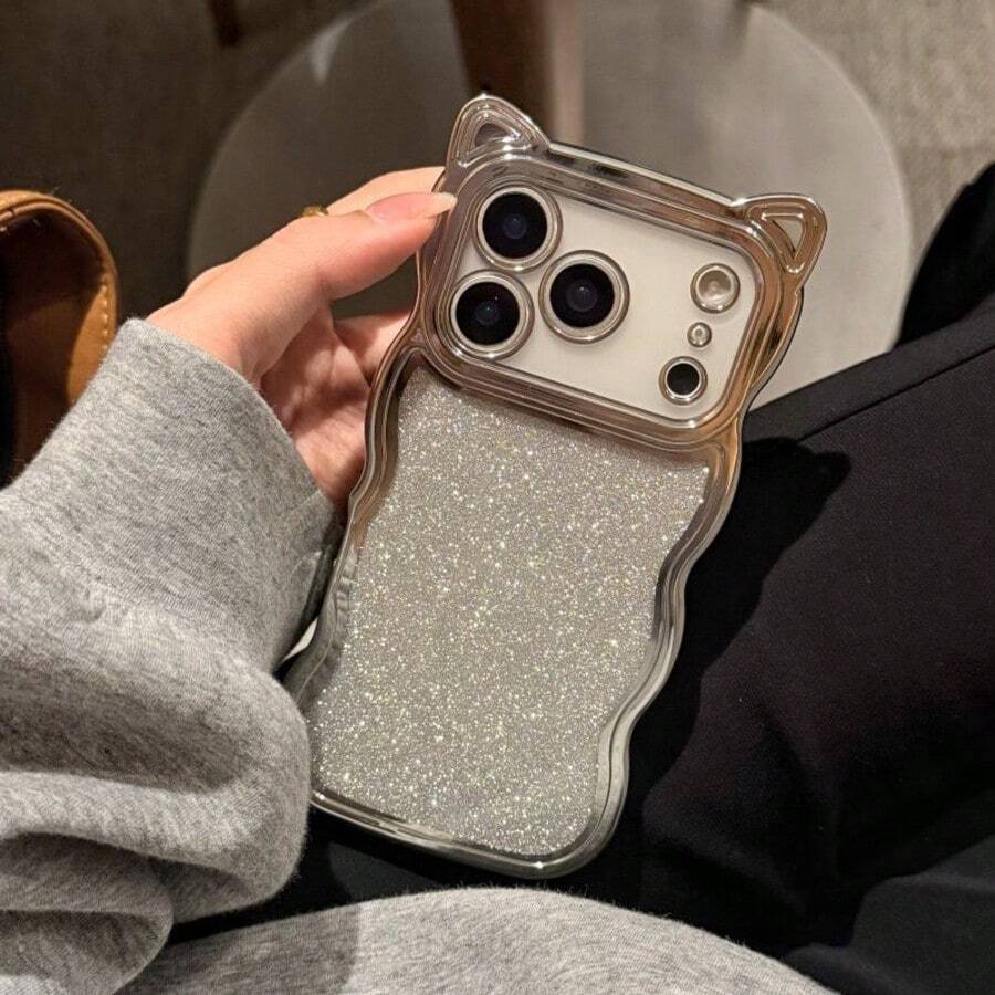 【人気商品】かわいい猫耳スマホケース、キラキラ光る春夏新作 韓国のかわいい新デザイン キティスマホケースiPhone17ケース 可愛い iPhone16ケース、耐衝撃性、対応機種ミニマリストピンク/ホワイト/パープル スマホケースiPhone17 Pro / 16 Pro Max / 15 Pro / 14 / 13スマホケース - シルバー - チェックする 1