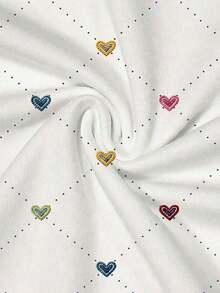 Camiseta de mujer con cuello redondo, estampado de corazones y lunares, y bloques de color - Blanco - Ver 4