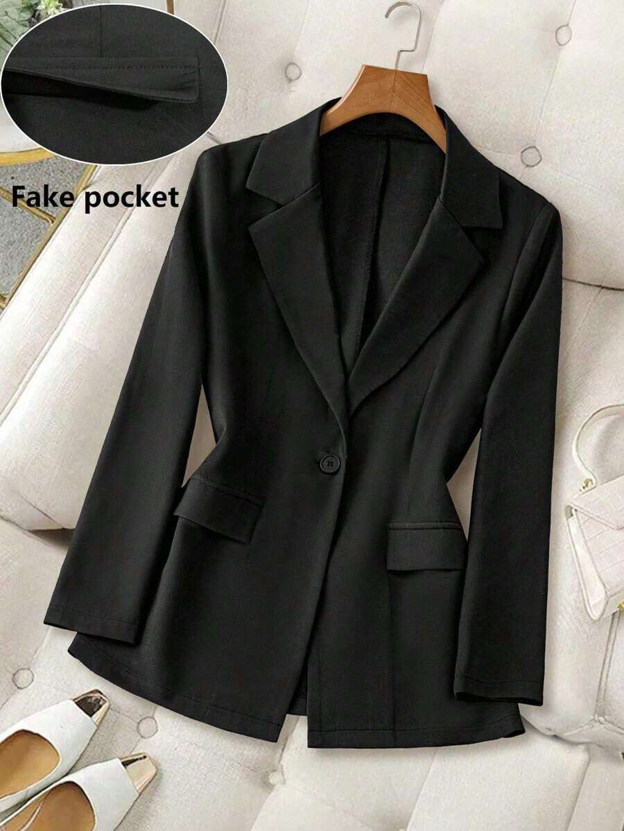 Blazer casual de unicolor para mujer - Negro - Ver 1