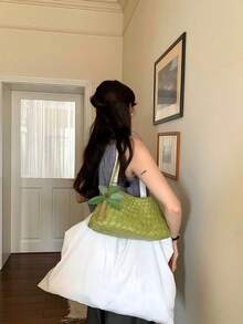 2026 New Handmade Woven Coffee Color Casual Shoulder Bag, Underarm Bag, Mother-Child Bag, Business Women's Commuter Bag, Suitable For Work, Shopping, Dating, Travel, School And Other Daily Use (Accessories Not Included) - Green - View 7
