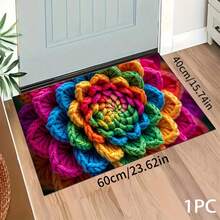 1 pieza Alfombra impresa con patrón floral colorido 2D, Serie de felpudos largos, Adecuado para sala de estar, lavandería, baño, dormitorio, cocina - Multicolor - Ver 6