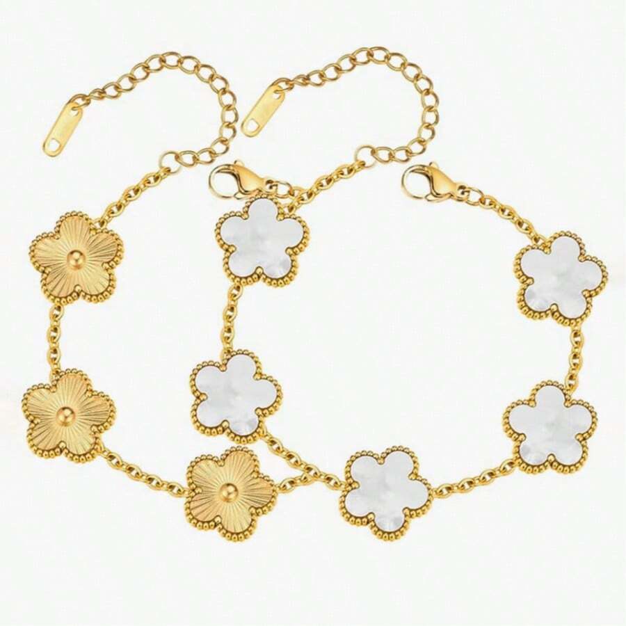 2pcs White & Red Lucky Clover Bracelet Set, Luxury Gift For Girlfriend, Mother, Friend, Everyday Wear - Multicolor - View 1