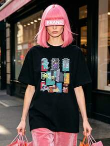 Camiseta de manga corta con cuello redondo suave y casual de verano para mujer, tops para salir, algodón, vintage, estilo callejero europeo y americano, casual deportivo, estilo unisex, estilo casual urbano, tops bonitos, Gen Z, curvas, ropa Y2K, camisetas divertidas, tops para damas, conjuntos de vacaciones para mujer, top lindo, camiseta gráfica, conjuntos de primavera, camisetas holgadas, ropa de calle retro, estilo de los 90, estilo de los 2000, subcultura, top negro, tops blancos, atuendo de fiesta de los 90. Blanco - Negro - Ver 3
