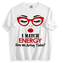 FEEGO 1 Piece Plus Size Casual T-Shirt With The Slogan "I Match Energy", Round Neck, Polyester Fabric, Medium Elasticity, Alphabet Print T-Shirt For All Seasons - 白色 - 查看 4
