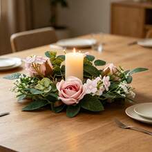 Flower Wreath Candle Rings Decorative Rose Wreath Pillar Candle Garland For Home Dining Table - Pink - View 1