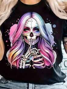 100% Cotton. Unique Y2K T-Shirt With A Vibrant Multicolored Hair Design And Artistic Elements, Perfect For Standing Out On Any Occasion. Ideal For Fashion And Creativity Lovers. Don't Miss This Exclusive Piece, A Mexican Brand. - 黑色 - 查看 1