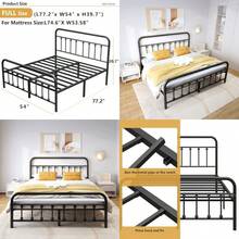 Vengarus - Marco de cama de metal de tamaño matrimonial con cabecero estructura estable soporte de listones de acero resistente almacenamiento debajo de la cama no necesita somier 14 pulgadas - Doble - Ver 1