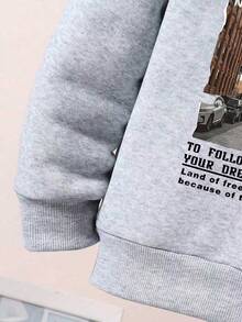 Young Boy Landscape Print Hoodie And Sweatpants Casual Set - Light Grey - View 5