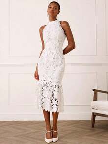 Vestido elegante sin mangas con cintura ceñida para mujer - Blanco - Ver 5