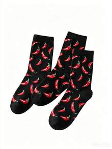 1/3 Pairs Unisex Cartoon Chili Pepper Mid-Calf Socks, New Versatile All-Season Design, Comfortable Soft Casual Socks For Women, Sports Socks For Men, Suitable For Daily Wear - Multicolor - View 23