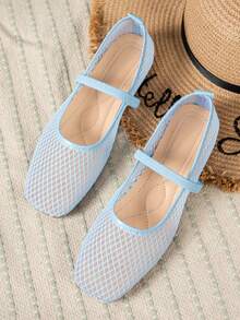 Giày bệt lưới rỗng cho nữ, giày búp bê thời trang, thoải mái, nhẹ nhàng, giày slip-on thoáng khí cho đi làm hàng ngày, thích hợp cho mùa hè. - màu xanh nhạt - Xem 3