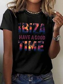 Under The RadarCamiseta de Mujer IBIZA HAVE A GOOD TIME - Manga Corta Cuello Redondo, Top de Verano con Diseño de Ibiza, Ropa Casual de Playa y Conjuntos, Blusa Lavable a Máquina para Mujeres-Vintage Street Style Unisex Loose Cotton Short Sleeve Crew Neck T-Shirt - Negro - Ver 1