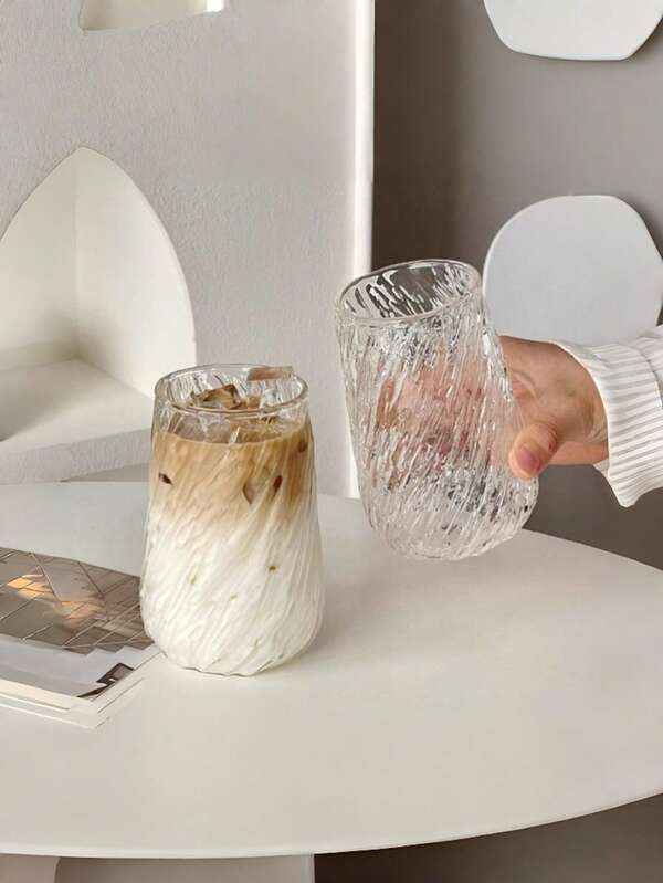 Taza de café de vidrio borosilicato de alta calidad con textura espiral, vajilla de alta estética, adecuada para té, jugo, café, multiusos para el hogar, oficina, cafetería, reutilizable, regalo esencial para Navidad, cumpleaños, Día del Padre, Día del Maestro, vacaciones