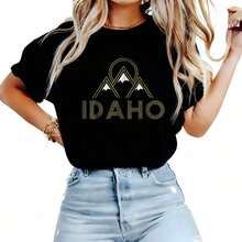 Camiseta de regalo de recuerdo de senderismo de las montañas retro vintage de Idaho. Camiseta de algodón grueso de 220 g para hombre. Tacto de calidad. Adecuada para todas las personas, ya sean mujeres o hombres. Tejido duradero de alta calidad apto para todas las estaciones, suave al tacto pero duradero. Tops transpirables. Conjuntos de otoño para mujer. Conjuntos de vacaciones para mujer. Disfraz de Halloween para mujer. - Negro - Ver 6