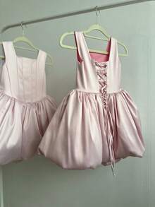 Young Girl Pink Tulle Petal Sleeve Floral Elegant Princess Dress, Suitable For Girls Birthday Party, Banquet, Evening Gala, Wedding Flower Girl, Holiday Celebration, Stage Performance Pageant - Pink - View 2