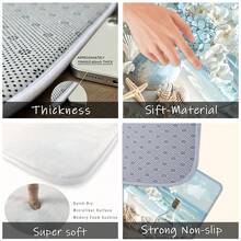 1 pieza/2PCS/3PCS Alfombras de cocina, estampado de conchas marinas & flores, antideslizante, absorbente de agua, suave & cómodo, fácil de limpiar, ideal para la decoración del piso de la cocina - Multicolor - Ver 4