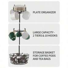 Soporte para tazas de café para encimera de metal giratorio de 360° con 10 ganchos organizador para tazas de 3 niveles organizador para bar decoración de encimera de cocina   39586756 - Negro1 - Ver 6