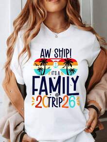 Women's T-Shirt "Aw Ship Its A Family Trip 2026" - Summer Vacation T-Shirt For Women, Men And Couples, Matching T-Shirts For Cruise Trips, Beach, Party, Gift, Everyday Casual Wear. - 白色 - 查看 1