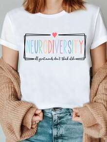 1 camiseta de neurodiversidad, camiseta de concientización sobre la salud mental, camiseta de apoyo y concientización sobre el autismo, camiseta para madres de autistas, ropa para clubes de mujeres, ropa femenina asequible y bonita, camiseta cómoda para todas las estaciones, 180g 100% algodón. - Negro - Ver 6