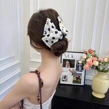 Women's Shiny Crystal Bow Hair Clip, Large Rhinestone Bow Hair Accessory, Elegant Sparkling Hair Clip Suitable For Thick Hair, Wedding, Party, Formal Occasions, Gift Vacay Beach Claw Clips - White - View 3