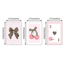 3件組粉色豹紋蝴蝶結愛心櫻桃圖案帆布牆面藝術裝飾，學院風，無框，適合女孩宿舍臥室牆面 - 彩色 - 查看 8