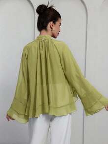 Blusa elegante y lujosa de gasa con volantes y capas en color púrpura-rojo para mujer - Gris - Ver 11