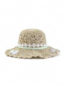1pc Women's Beach Hat, Summer Sun Hat, Round Top Straw Hat, Unisex Suitable For All Seasons, Denim Cowboy Hat, Wide Brim Beach Hat, Women's Beach Accessory, Suitable For Fishing, Hiking, Beach, Cruise - Straw Hat - View 6