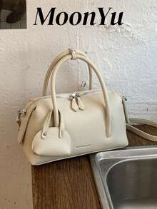 Women's Pillow Handbag, Elegant Minimalist Style, Large Capacity, Shoulder Strap, White - White - View 1